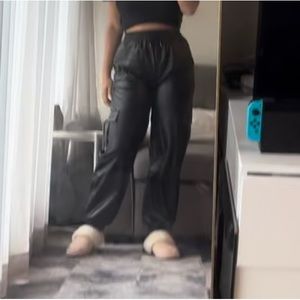Leather black joggers